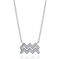 Zodiac CZ Pendant Necklace in Sterling Silver, Aquarius