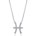 Zodiac CZ Pendant Necklace in Sterling Silver, Pisces