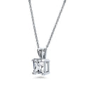 Front view of Solitaire CZ Necklace in Sterling Silver, Princess Cut / Clear
