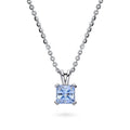 Solitaire CZ Necklace in Sterling Silver, Princess Cut / Greyish Blue