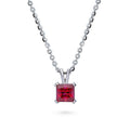 Solitaire CZ Necklace in Sterling Silver, Princess Cut / Red