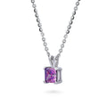 Front view of Solitaire CZ Necklace in Sterling Silver, Princess Cut / Purple