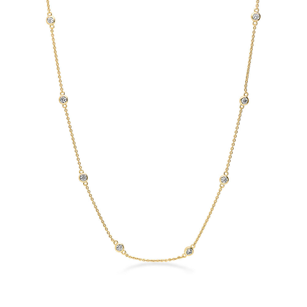 Sterling Silver Station Cubic Zirconia CZ Station Necklace #N1547