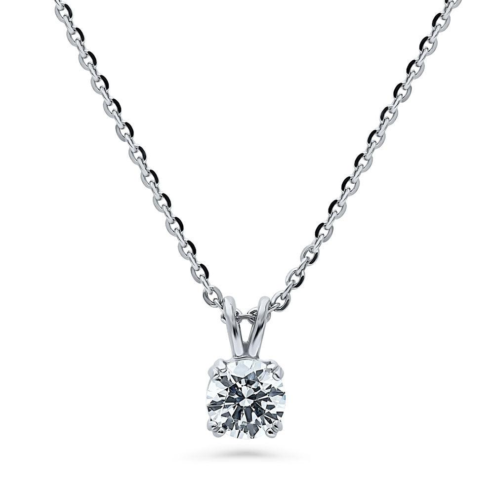 Solitaire CZ Necklace in Sterling Silver, Round Cut / Clear