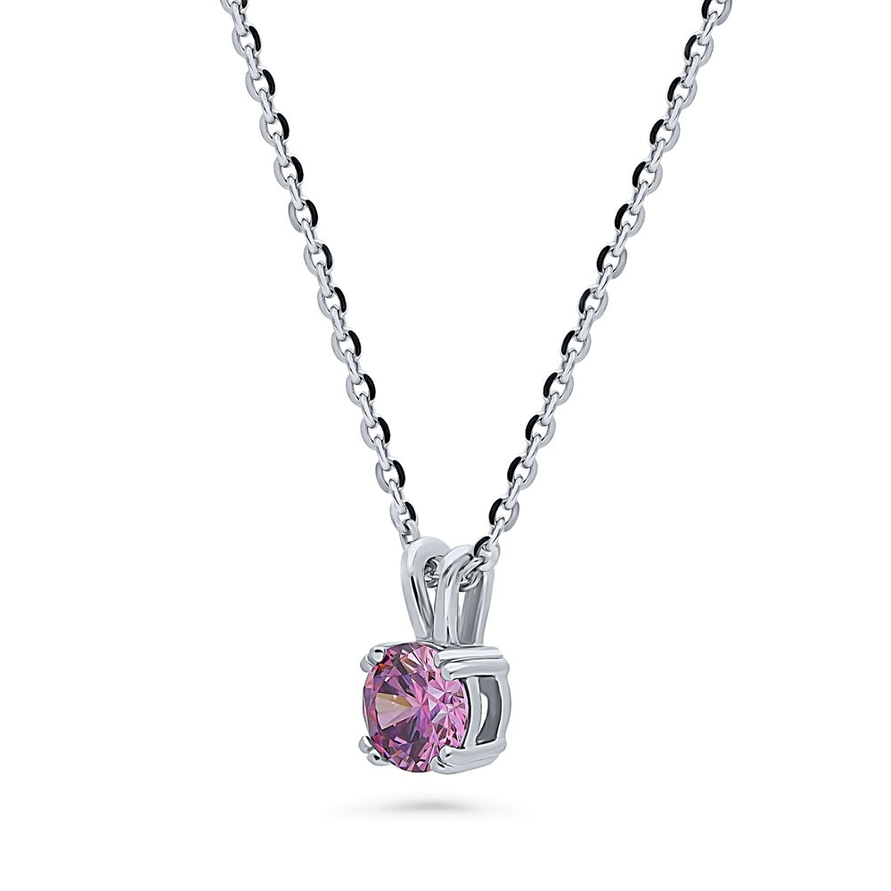 Front view of Solitaire CZ Necklace in Sterling Silver, Round Cut / Purple