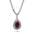 Halo Pear CZ Necklace in Sterling Silver, Red
