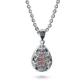 Angle view of Halo Pear CZ Necklace in Sterling Silver, Red