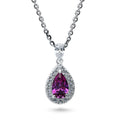 Halo Pear CZ Necklace in Sterling Silver, Purple