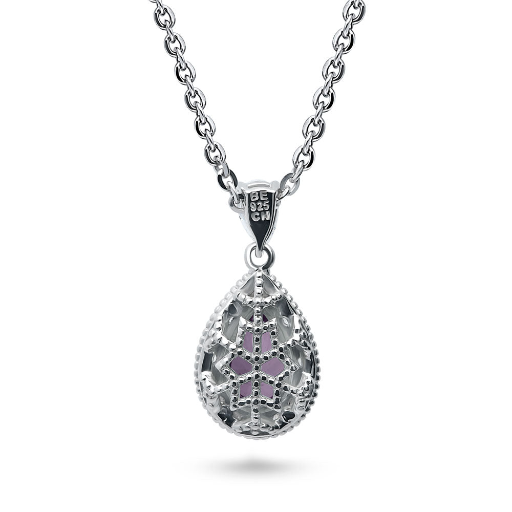 Angle view of Halo Pear CZ Necklace in Sterling Silver, Purple