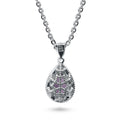 Angle view of Halo Pear CZ Necklace in Sterling Silver, Purple