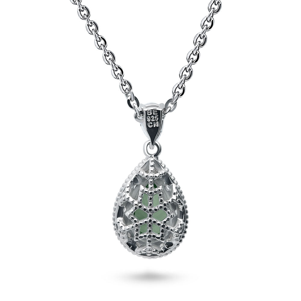 Angle view of Halo Pear CZ Necklace in Sterling Silver, Green