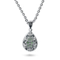 Angle view of Halo Pear CZ Necklace in Sterling Silver, Green