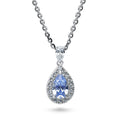 Halo Pear CZ Necklace in Sterling Silver, Blue