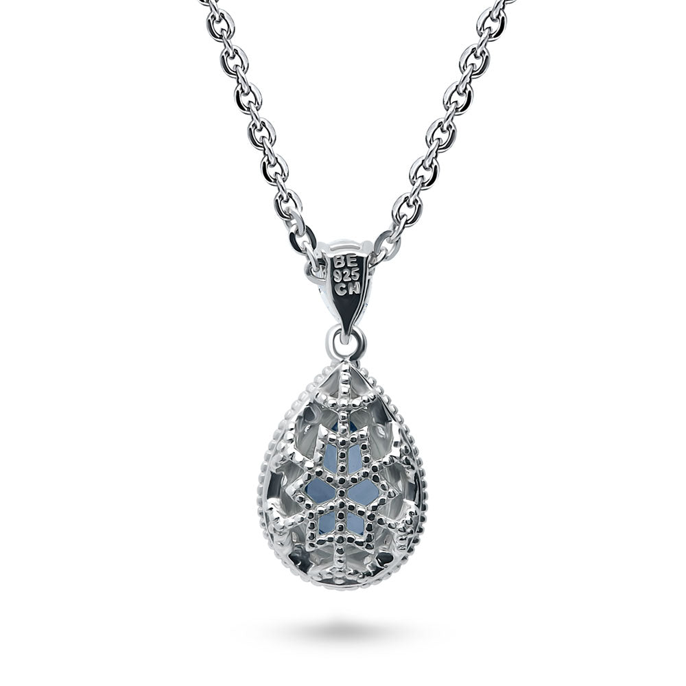 Angle view of Halo Pear CZ Necklace in Sterling Silver, Blue