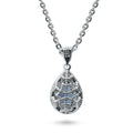 Angle view of Halo Pear CZ Necklace in Sterling Silver, Blue