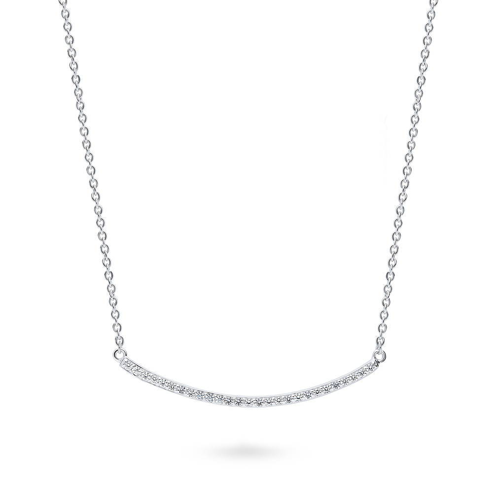 Sterling Silver Bar Cubic Zirconia Chunky Pendant Necklace #N1577