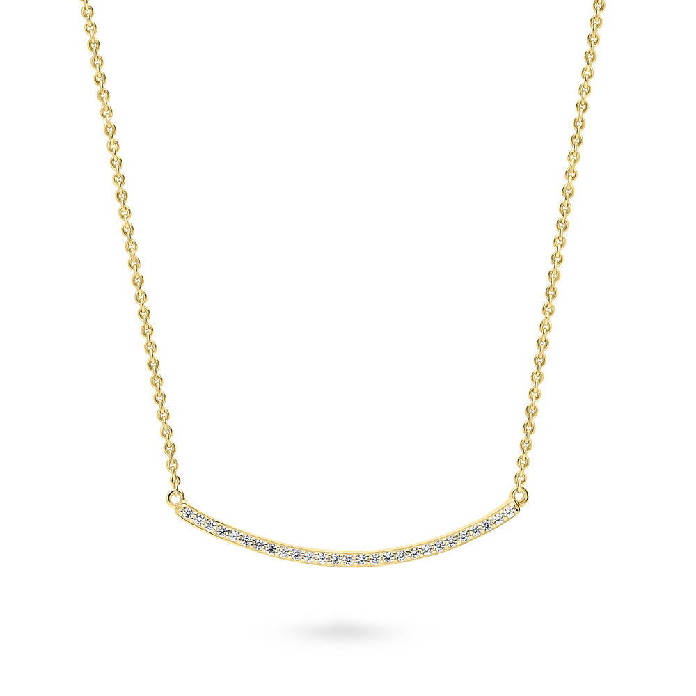 Sterling Silver Bar Cubic Zirconia Chunky Pendant Necklace