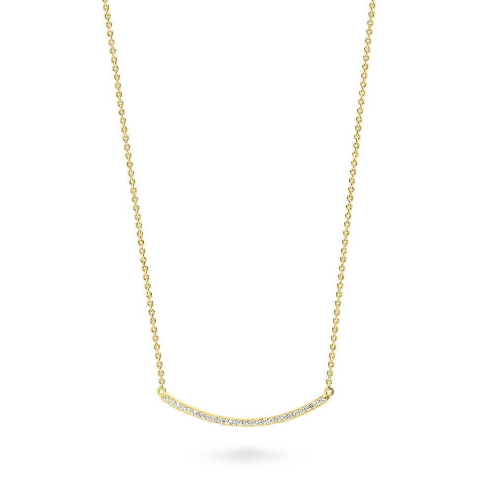 Sterling Silver Bar Cubic Zirconia Chunky Pendant Necklace #N1577