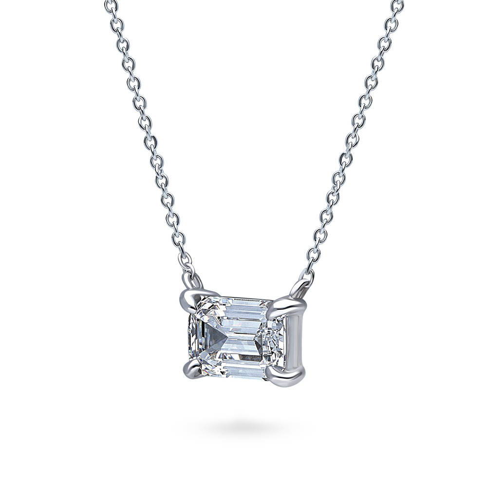 Solitaire CZ Layered Necklace in Sterling Silver, 2-Piece
