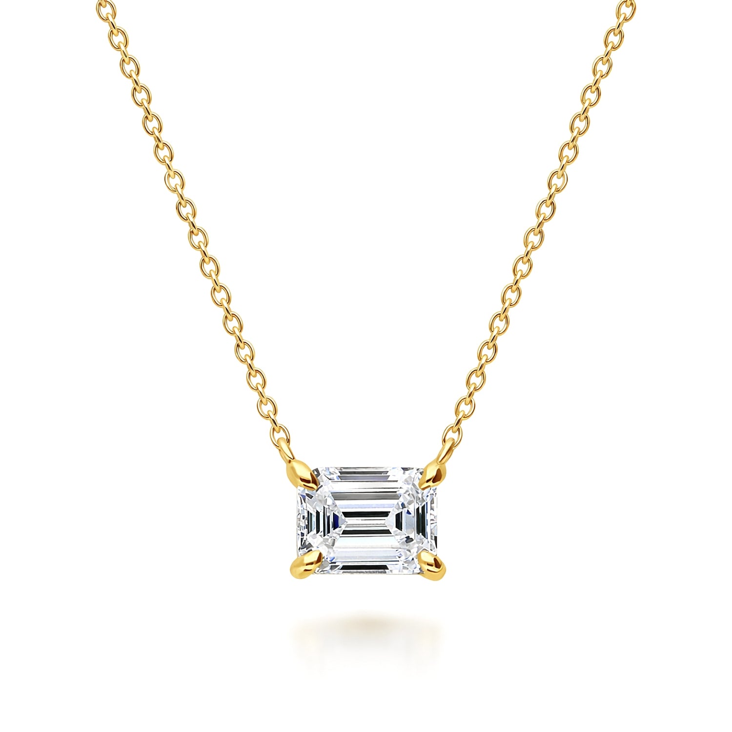 Sterling Silver Solitaire East-West Emerald Cut CZ Necklace #N1591 Sterling Silver Solitaire East-West Emerald Cut CZ Necklace #N1591