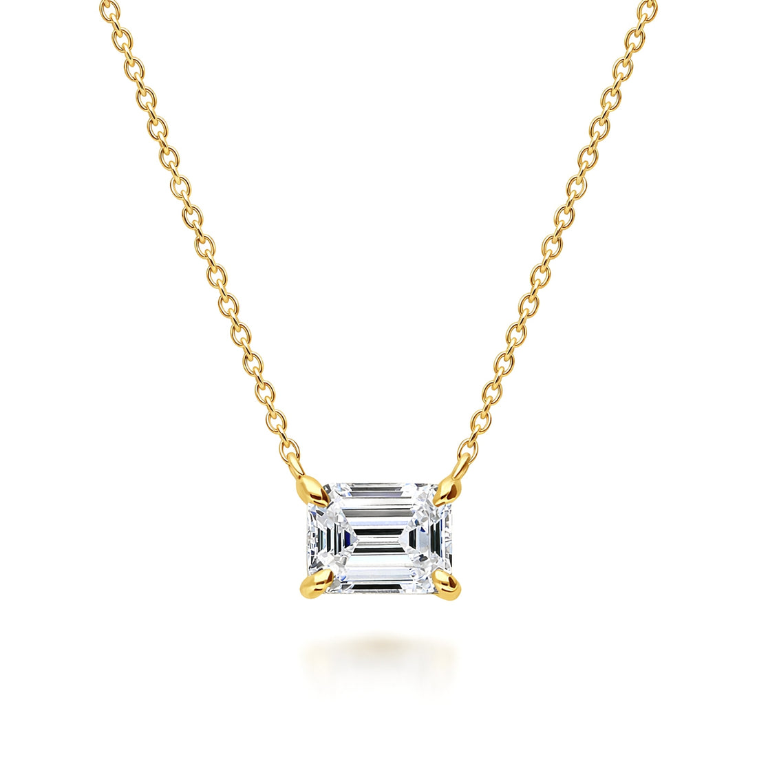 Solitaire East-West Emerald Cut CZ Necklace in Sterling Silver
