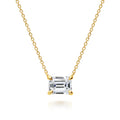 Solitaire East-West Emerald Cut CZ Necklace in Sterling Silver, Gold Flashed