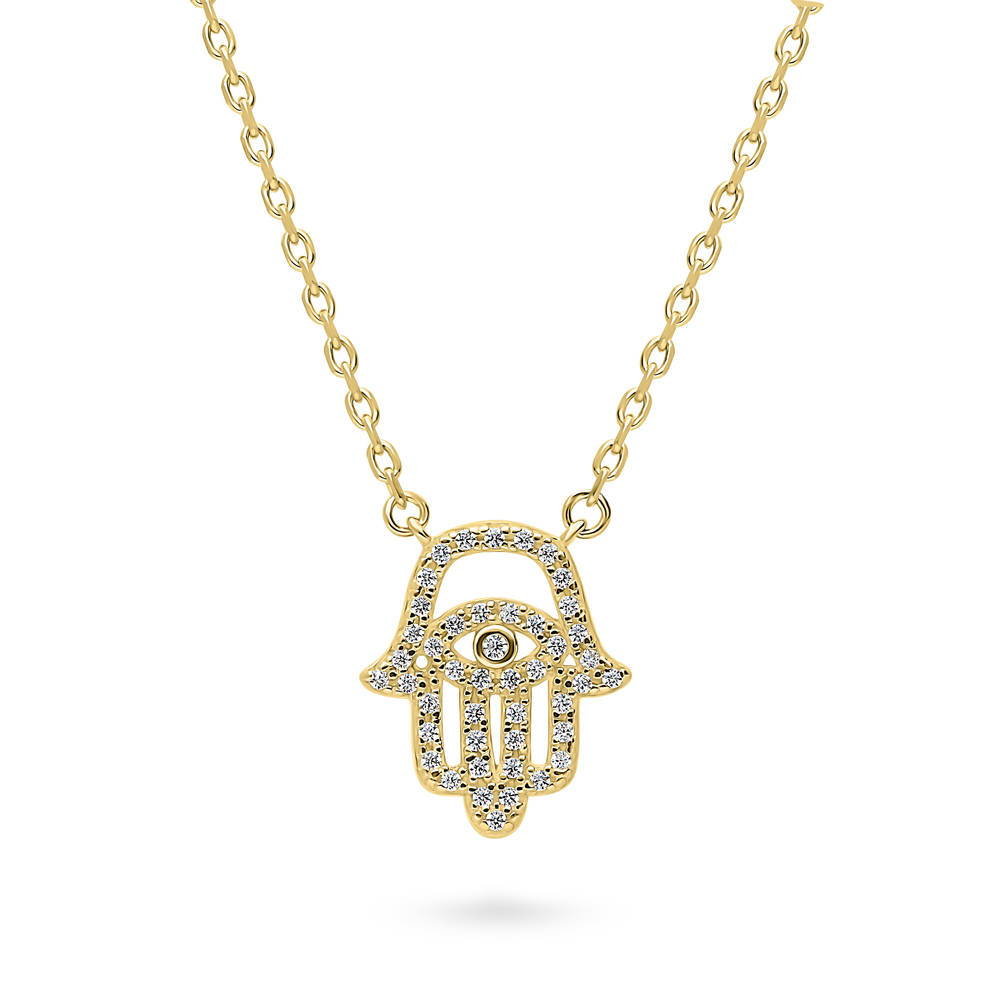 Sterling Silver Hamsa Hand Evil Eye Cubic Zirconia Necklace – BERRICLE
