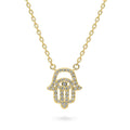 Hamsa Hand Evil Eye CZ Necklace in Sterling Silver, Yellow Gold Flashed