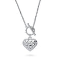 Heart Checkerboard Toggle Pendant Necklace, Rhodium Plated