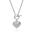 Front view of Heart Checkerboard Toggle Pendant Necklace, Rhodium Plated