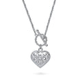 Angle view of Heart Checkerboard Toggle Pendant Necklace, Rhodium Plated