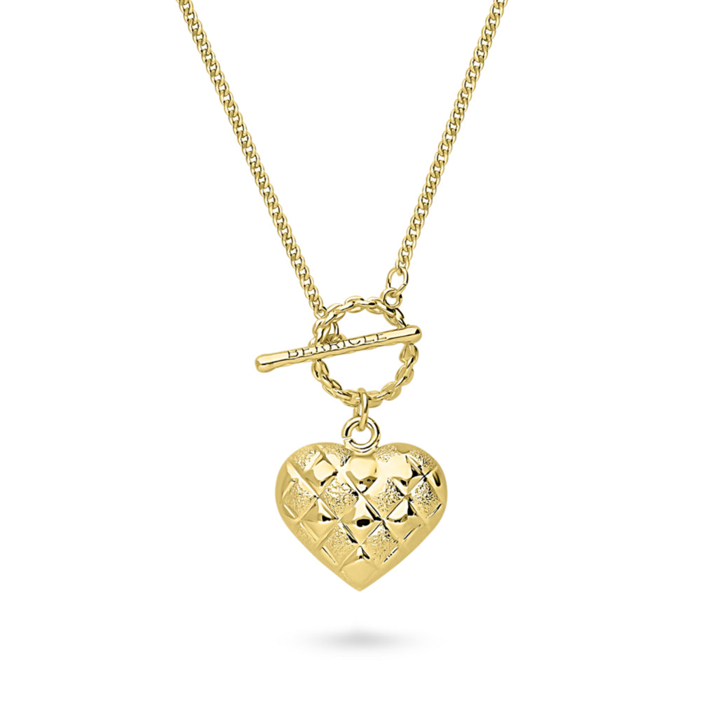 Heart Checkerboard Toggle Pendant Necklace, Yellow Gold Flashed