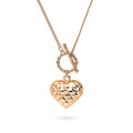 Front view of Heart Checkerboard Toggle Pendant Necklace, Rose Gold Flashed