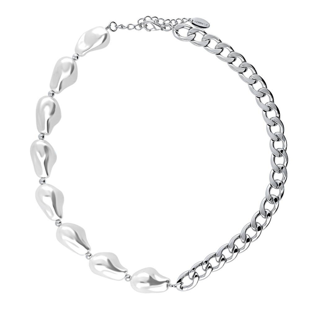 Imitation Pearl Curb Chain Necklace