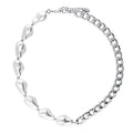 Imitation Pearl Curb Chain Necklace, Rhodium Plated
