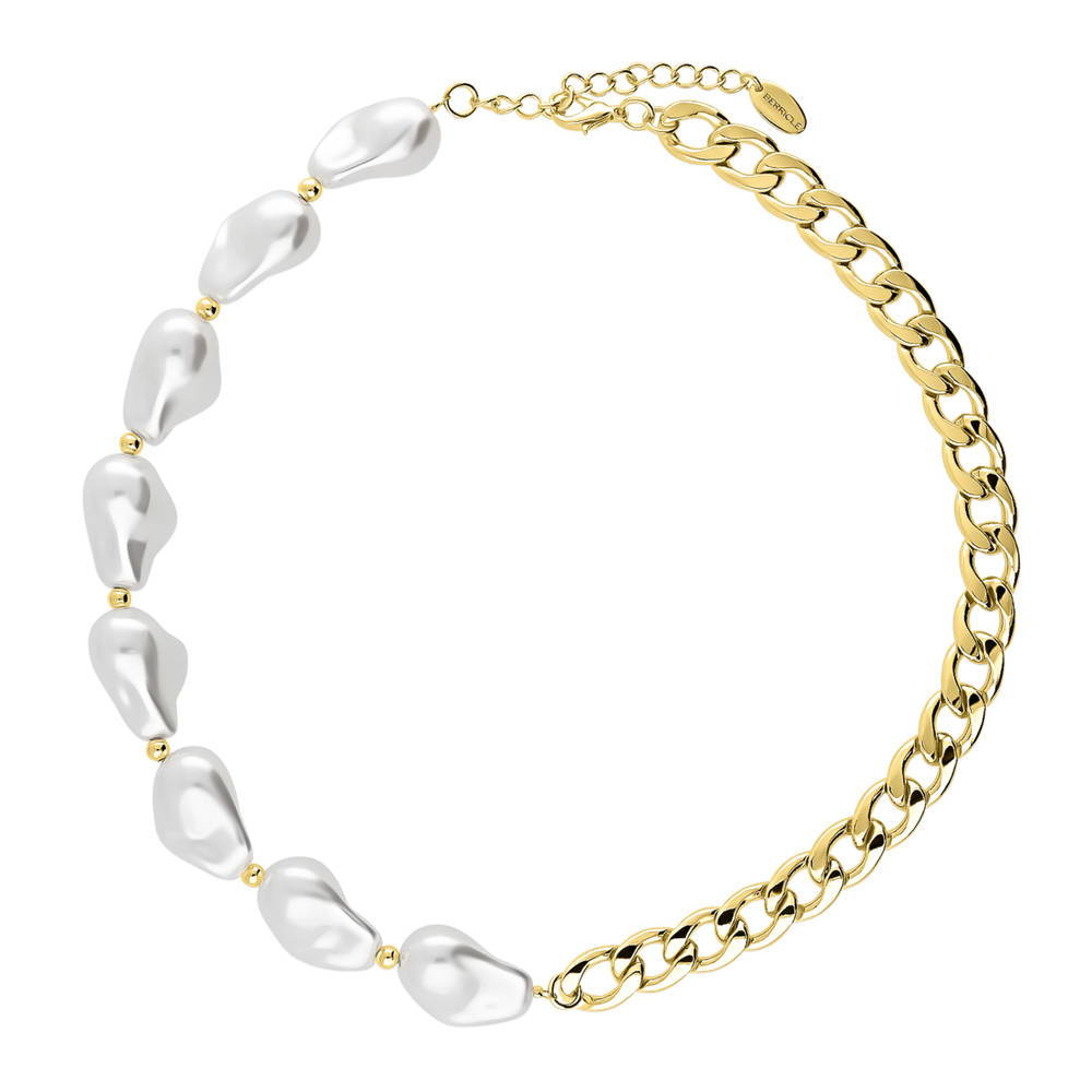 Imitation Pearl Curb Chain Necklace, Yellow Gold Flashed