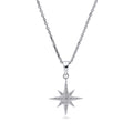 North Star CZ Necklace in Sterling Silver, Rhodium Plated