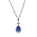 Solitaire 1ct Pear CZ Necklace in Sterling Silver, Tanzanite Color