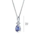 Front view of Solitaire 1ct Pear CZ Necklace in Sterling Silver, Tanzanite Color