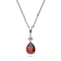 Solitaire 1ct Pear CZ Necklace in Sterling Silver, Garnet Color