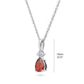 Front view of Solitaire 1ct Pear CZ Necklace in Sterling Silver, Garnet Color