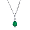 Solitaire 1ct Pear CZ Necklace in Sterling Silver, Green Color