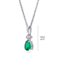 Front view of Solitaire 1ct Pear CZ Necklace in Sterling Silver, Green Color