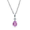 Solitaire 1ct Pear CZ Necklace in Sterling Silver, Purple Color
