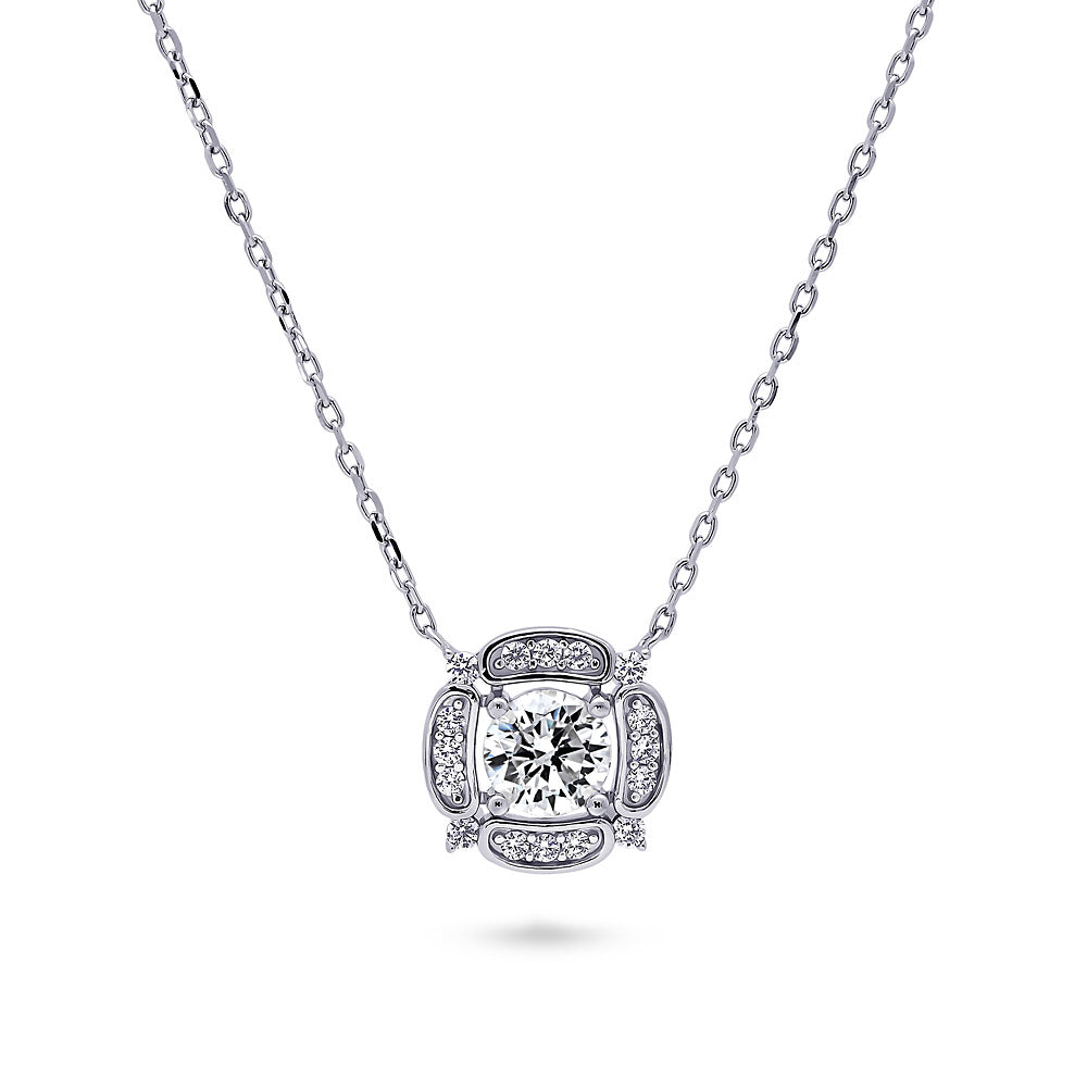 Flower Halo CZ Necklace in Sterling Silver