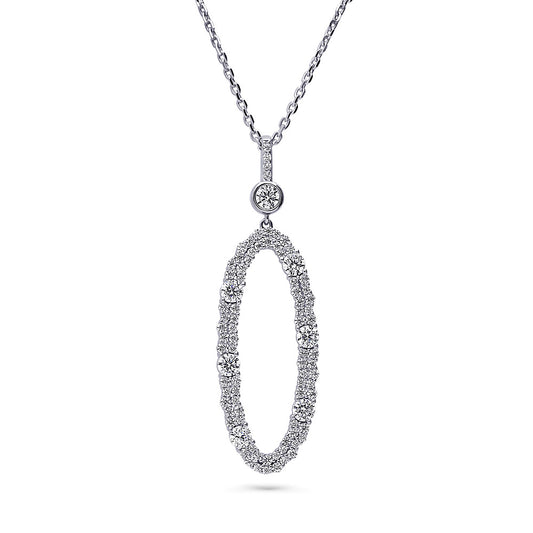 Open Oval Cluster CZ Pendant Necklace in Sterling Silver