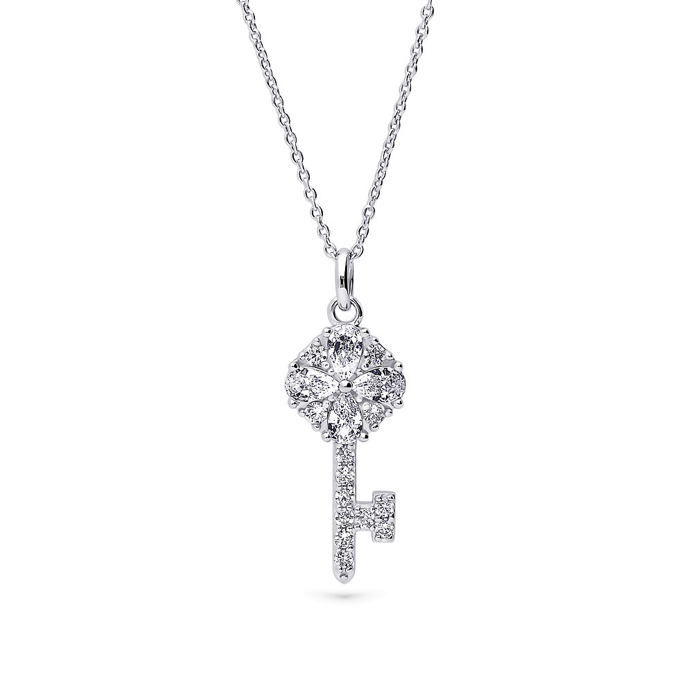 Key CZ Pendant Necklace in Sterling Silver