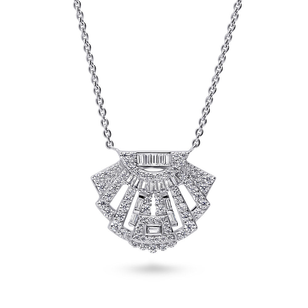 Art Deco CZ Pendant Necklace in Sterling Silver