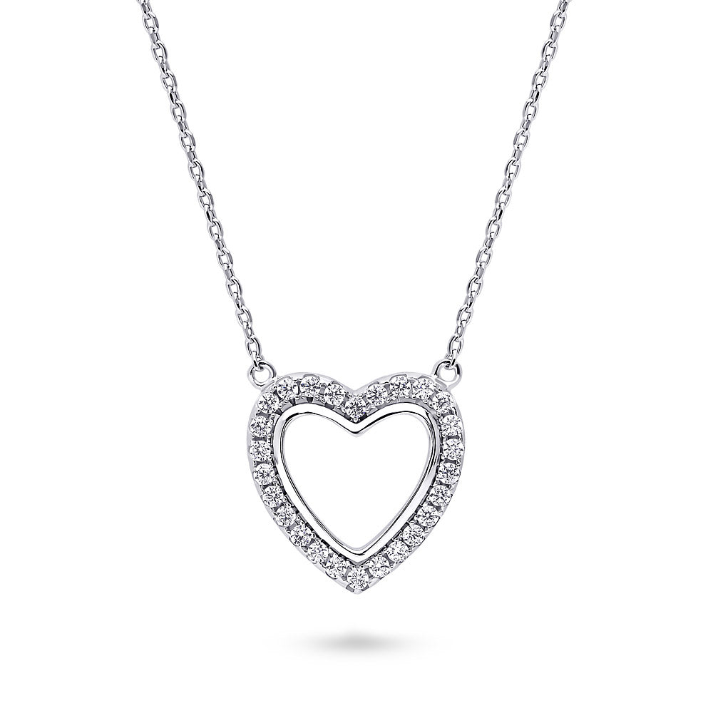 Open Heart CZ Necklace in Sterling Silver