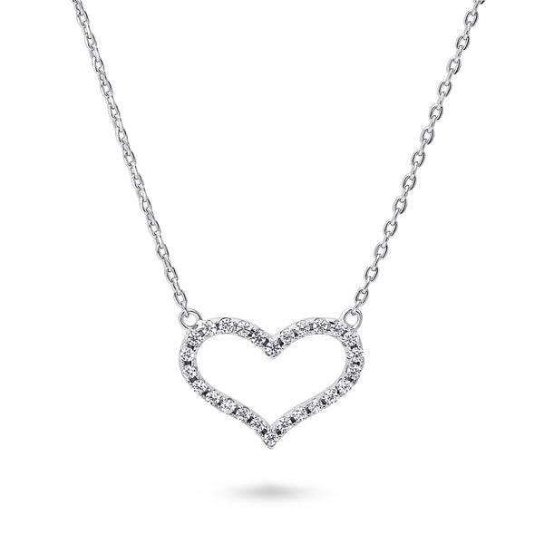 Sterling Silver Open Heart Cubic Zirconia Pendant Necklace #N1717